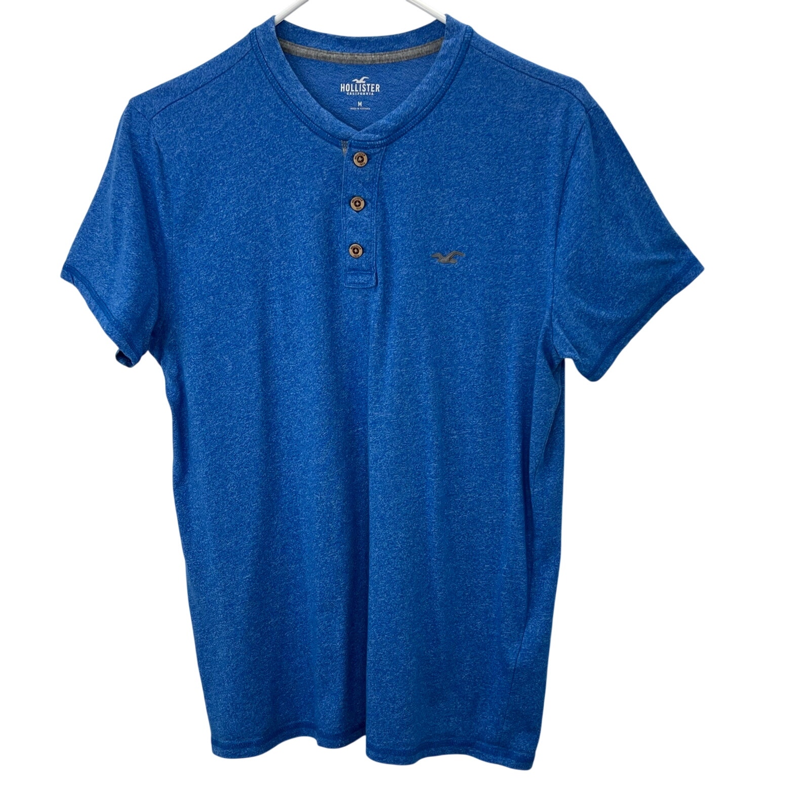 Hollister Henley Shirt M Men Blue Short Sleeve Chest Logo Embroidered Y2k